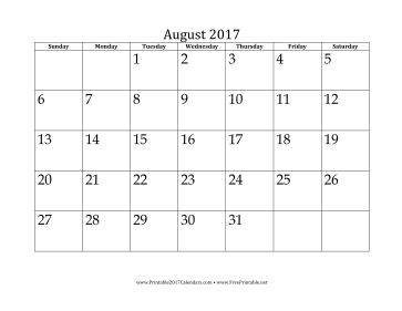 August 2017 Calendar Calendar