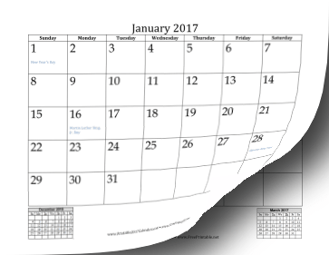 2017 Mini Month Calendar Calendar
