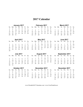 2017 Calendar on one page (vertical) Calendar