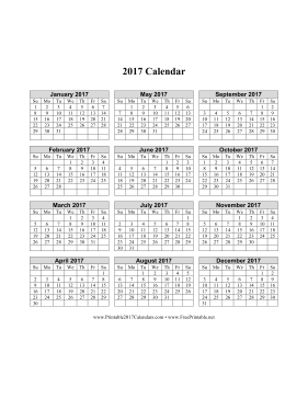 2017 Calendar (vertical grid) Calendar