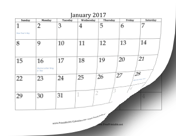 2017 Calendar with dates of adjacent months in gray Calendar