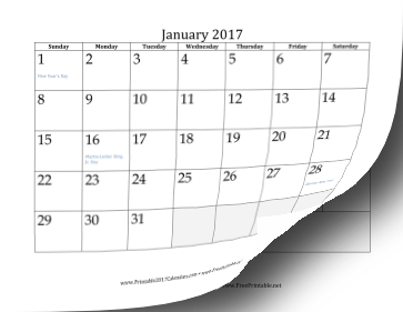 2017 Calendar with days of adjacent months in gray Calendar