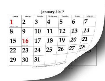 2017 Calendar with Large Dates Calendar