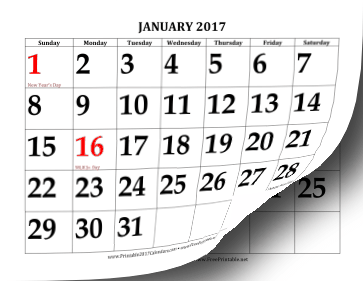 2017 Calendar with Large Print Calendar