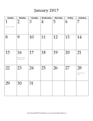 January 2017 Calendar (vertical) calendar
