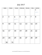 July 2017 Calendar (vertical) calendar