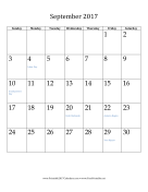 September 2017 Calendar (vertical) calendar