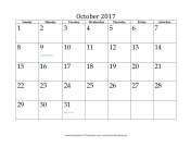 October 2017 Calendar calendar