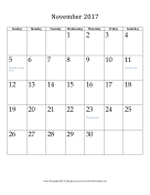 November 2017 Calendar (vertical) calendar