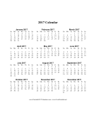 2017 Calendar on one page (vertical) calendar