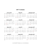 2017 Calendar (vertical descending holidays in red) calendar