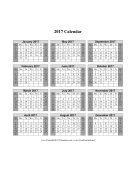 2017 Calendar on one page (vertical shaded weekends) calendar