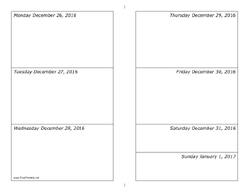 12/26/2016 Weekly Calendar-landscape Calendar