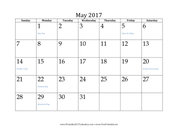 May 2017 Calendar Calendar