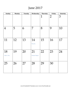 June 2017 Calendar (vertical) Calendar