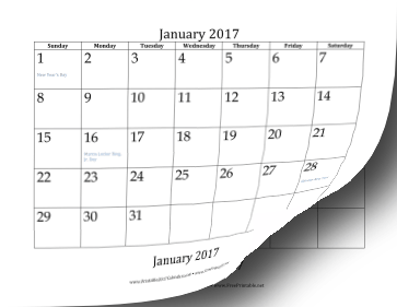2017 Bottom Month Calendar