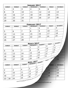 2017 Calendar Four Months Per Page Calendar