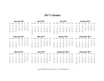 2017 Calendar (horizontal descending) Calendar