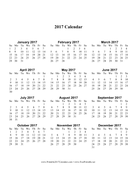 2017 Calendar one page with Large Print (vertical) Calendar