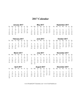 2017 Calendar (vertical descending) Calendar