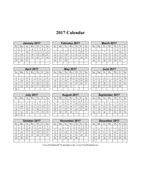 2017 Calendar on one page (vertical grid) Calendar