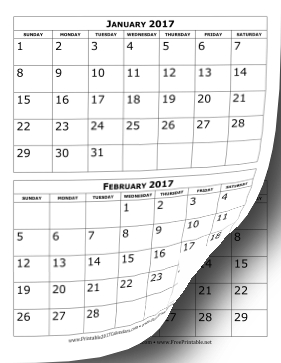 2017 Calendar Two Months Per Page Calendar