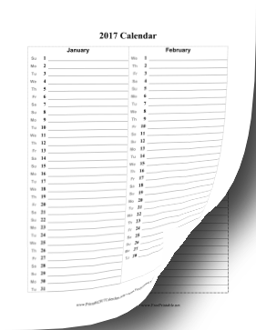 2017 Calendar Vertical List Calendar