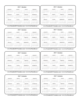 Wallet Size Calendar Template 2017