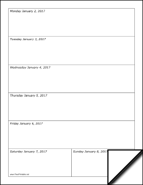 2017 Weekly Calendar (vertical) Calendar