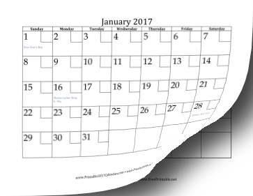 2017 Calendar with Checkboxes Calendar