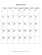 March 2017 Calendar (vertical) calendar
