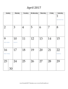 April 2017 Calendar (vertical) calendar