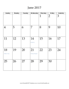 June 2017 Calendar (vertical) calendar