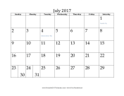 July 2017 Calendar calendar