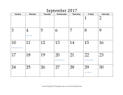 September 2017 Calendar calendar