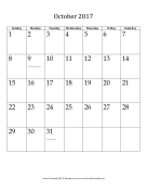 October 2017 Calendar (vertical) calendar