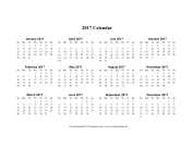2017 Calendar (horizontal descending holidays in red) calendar