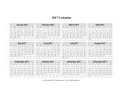 2017 Calendar on one page (horizontal grid) calendar