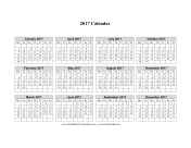 2017 Calendar on one page (horizontal week starts on Monday) calendar