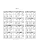 2017 Calendar on one page (vertical week starts on Monday) calendar