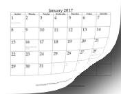 2017 Calendar with dates of adjacent months in gray calendar